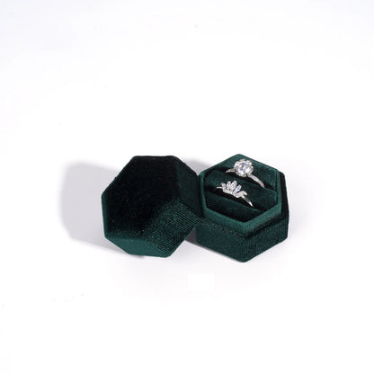 Vintage Hexagon Velvet Jewelry Double Ring Box Empty Case Holder for Engagement Wedding Ceremony Valentines Day Gift Organizer