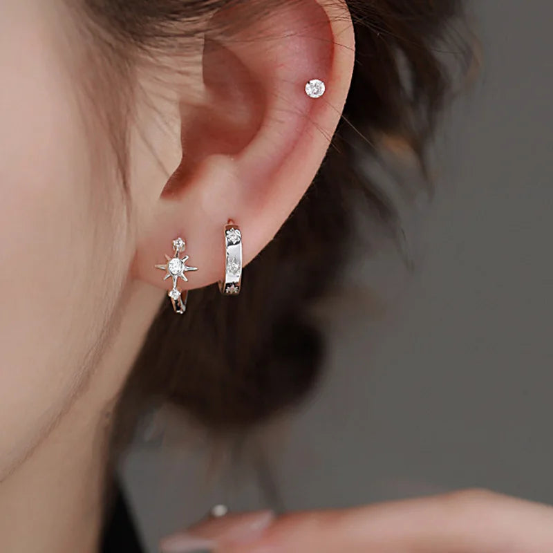 925 Sterling Silver Zircon Star Asymmetry Hoop Earrings For Women Party Classic Fine Jewelry Small Niche Minimalist Accessories