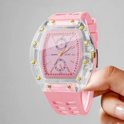 Fashion Tonneau Dial Women Quartz Watch Casual Silicone Strap Ladies Sports Wristwatches Relogio Feminino Gift（Without Box）