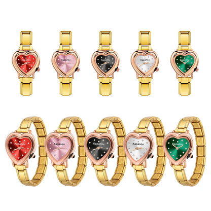 URING Colorful Classic Quartz Heart Watch Dial & Connector Fit 9mm Stainless Steel Italian Charm Link Jewelry for Women Men Gift