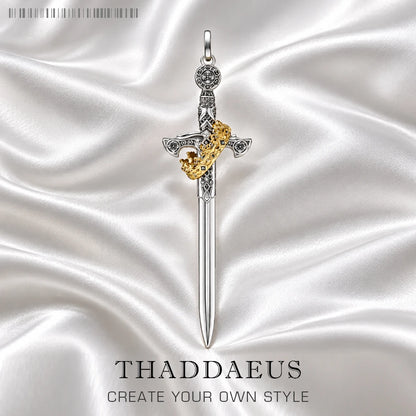 Large Sword With Crown Pendant Fashion Vintage Jewelry Europe 925 Sterling Silver Gift For Woman & Men