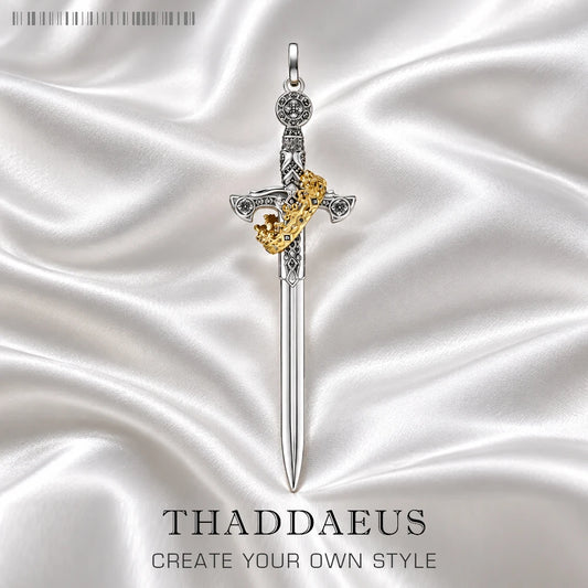 Large Sword With Crown Pendant Fashion Vintage Jewelry Europe 925 Sterling Silver Gift For Woman & Men
