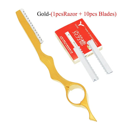 Meisha 1pcs Sharp Hair Thinning Razors 10pcs Blades Steel 440C Hair Removal Cut Knife Hairdressing Tools Home DIY Razors C0001A