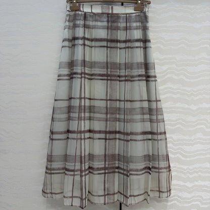High Quality Plaid Print Pleated Midi Skirt Women Side Zipper A Line Mid Calf Skirts Daily Office Casual Bottoms