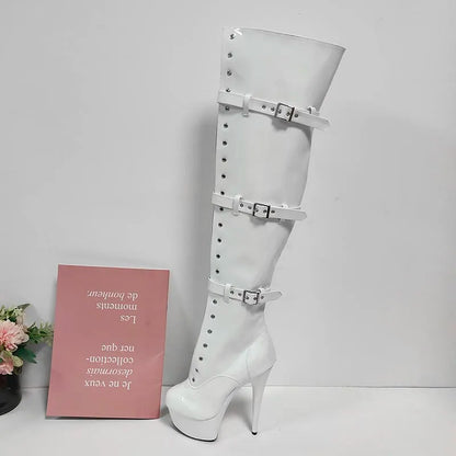 Women's Buckle-Strap Over-the-Knee Platform Boots