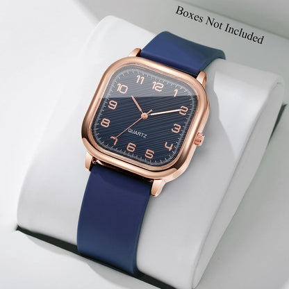 Fashion Square Women Watch Blue Silicone Strap Casual Quartz Wristwatches Ladies Dress Clock Relogio Feminino（Without Box）