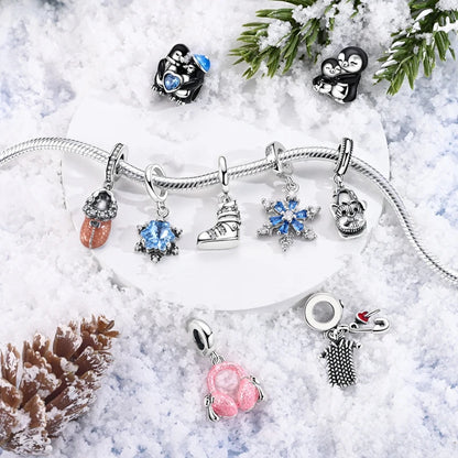 Original 925 Sterling Silver Charms Beads Winter Snowflake Snowman Igloo Penguin Pendant Fit Bracelet Charms Women Jewelry Gift