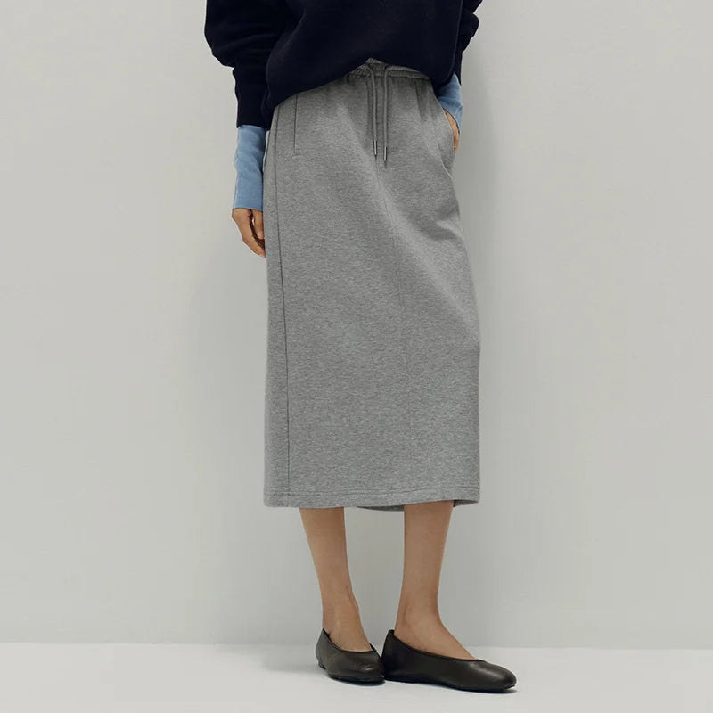 Semir Women Skirt Knit Long Straight Elastic Waist Sport Style Retro Casual Bottoms Autumn Midi Skirt Daily Wear 2026
