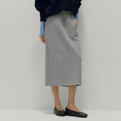 Semir Women Skirt Knit Long Straight Elastic Waist Sport Style Retro Casual Bottoms Autumn Midi Skirt Daily Wear 2026