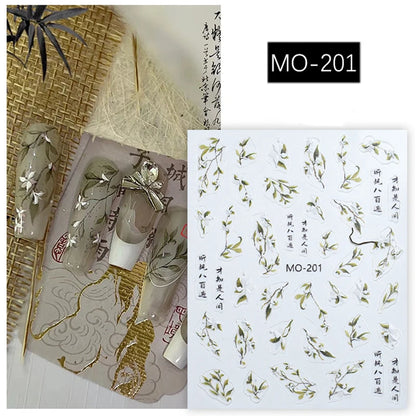 5D Embossed Nail Art Decals Elegant Petals Florals Daisy Flowers Leaves Adhesive Sliders Stickers For Manicure Tips Decoration