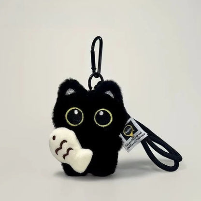 Cute Black Cat Plush Pendant Keychain Pilot Little Black Cat Hanging Backpack Keychain Creative Cat Plush Phone Keychain Gift