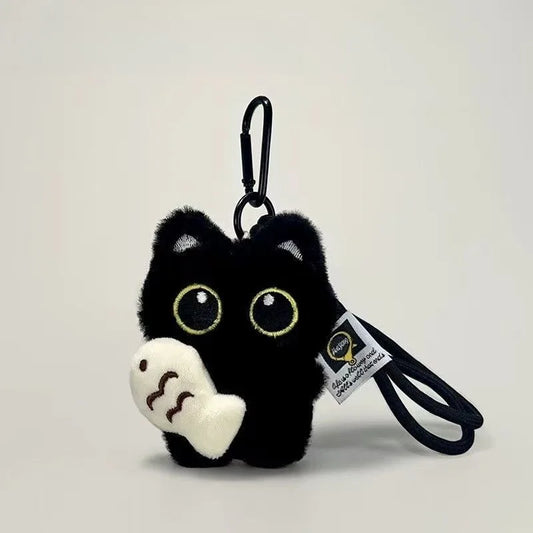 Cute Black Cat Plush Pendant Keychain Pilot Little Black Cat Hanging Backpack Keychain Creative Cat Plush Phone Keychain Gift
