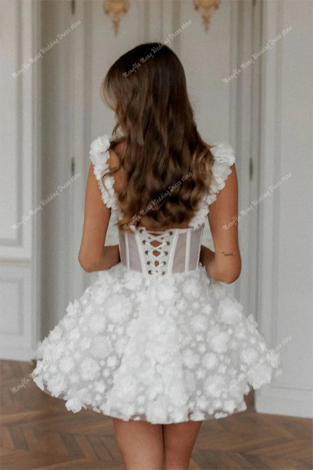 ZHUISHU White Mini Prom Dresses Flower Lace Embroidery Evening Dress Lace-up Spaghetti Strap Party Customized vestidos de fiesta