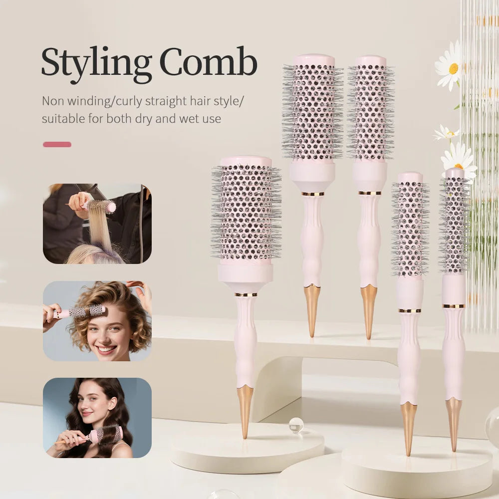 Professional Round Blow-Dry Brush for Hairdressers, Professional Curling Hot Barrel Comb, 5 Sizes, Suitable for Creating Stylish Curly Hairstyles, Suitable for Women's Styling, Blow-Drying, Curling, Smoothing, Short Hair, Med