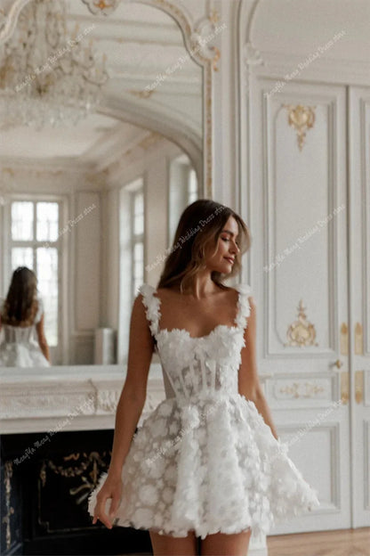 ZHUISHU White Mini Prom Dresses Flower Lace Embroidery Evening Dress Lace-up Spaghetti Strap Party Customized vestidos de fiesta