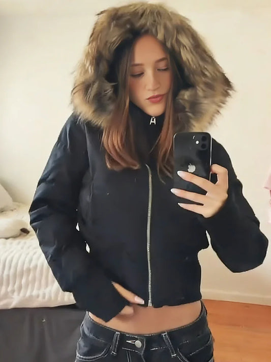 Women's Textured-Hood Cropped Jacket