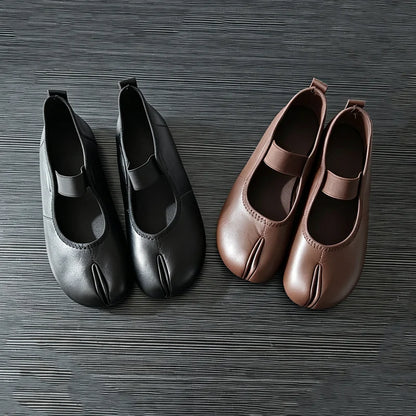 Korean Soft Leather Tabi Shoes Summer 2026 Elegant Ankle Strap Ballet Flats Plus Size Brand Flat Heel Split Toe Shoes for Women
