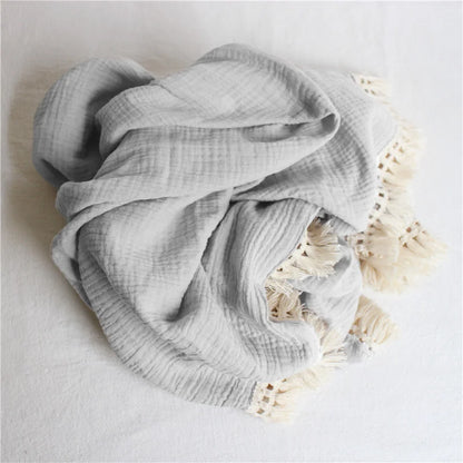 Summer Air Conditioning Blanket, Baby Stroller Cover, Double-Layer Crinkle Gauze, Infant Fringe Blanket, Pure Cotton Muslin, Chi