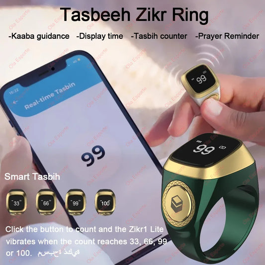 2026 Qibla Zikr Ring Praise Tasbih Electronic Digital Counter Muslims 5 Prayer Time Vibration Reminder Waterproof Smartring SY15