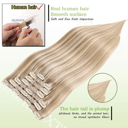 Natural Black Straight Human Hair Extensions Set of 7 PU Clip-In Invisible Wefts 116g Lightweight for Women Hairdressing