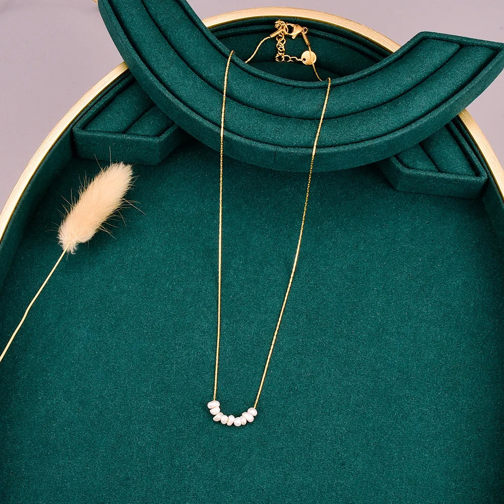 L25 Japanese-style small smile necklace with eight freshwater pearls, bamboo joint chain and stainless steel jewelry