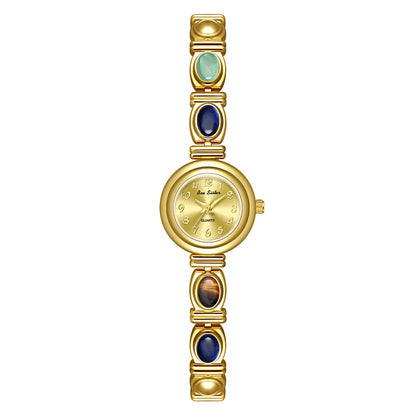 NEW Luxury Circular Dial Women's Watch Lucky Natural Jade Colorful Jewelry Quartz Ladies Wristwatch Waterproof Watches for Women