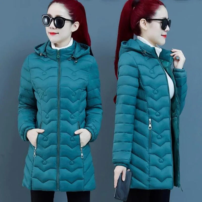 Winter Down Cotton Jacket Thick Warm Parkas Women Hooded Coat Long Sleeve Casual Overcoat Cotton-padded Jacket Female Outerwear