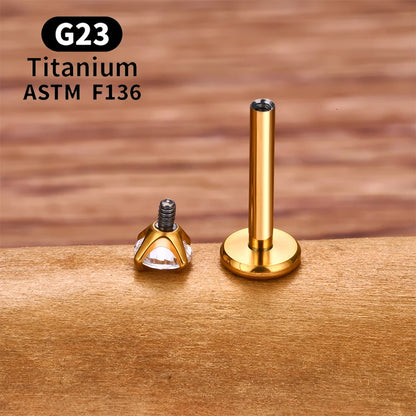 10/50PCS G23 Ttianium Piercing Labret Lip Stud Ring CZ 16G Internal Thread Stud Earring Ear Tragus Cartilage Helix Daith Jewelry