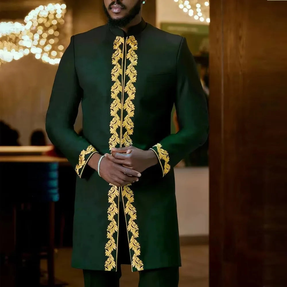 2025 African Men Dashiki Long Sleeve 2 Piece Set Traditional Outfit Africa Clothing White Men's Suit Male Shirt Pants Suits
