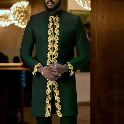 2025 African Men Dashiki Long Sleeve 2 Piece Set Traditional Outfit Africa Clothing White Men's Suit Male Shirt Pants Suits