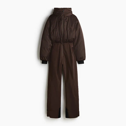 Fashion Hooded One-Piece Ski Jumpsuit Women Stand Collar Zipper High Waist Solid Windproof Outwear 2026 Winter Lady Skiwears New