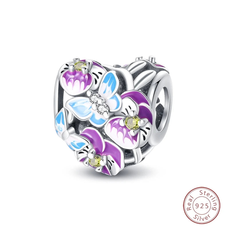 Spring Day 925 Sterling Silver Sunflower Azalea Peony Butterfly Flower Charms Beads Fit 3mm Bracelets DIY Fine Jewelry Making