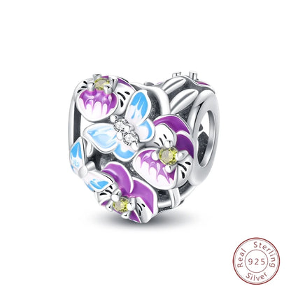 Spring Day 925 Sterling Silver Sunflower Azalea Peony Butterfly Flower Charms Beads Fit 3mm Bracelets DIY Fine Jewelry Making
