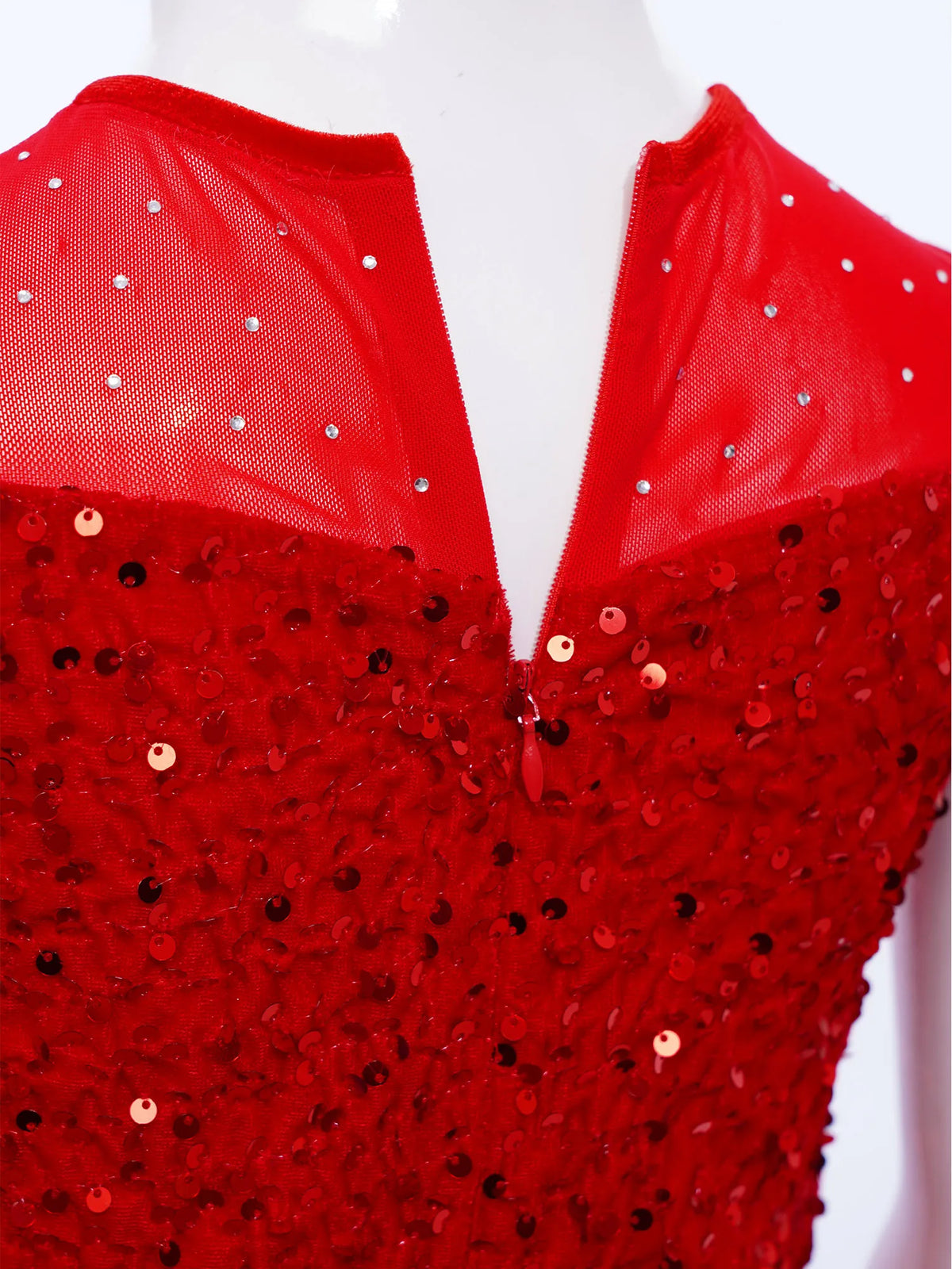 Kids Girls Ballet Leotard Dress Dance Performance Costume Long Sleeve Sheer Mesh Patchwork Sequins Feather Velvet Tulle Dress