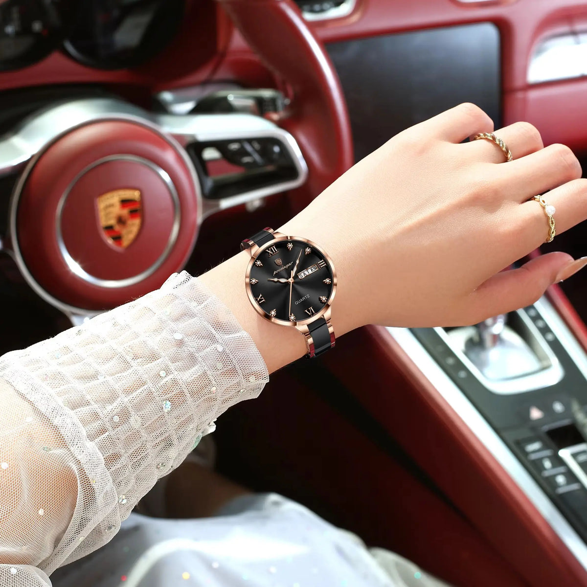 POEDAGAR Fashion Elegant Women Watches Week Date High Quality Waterproof Ladies Quartz Watch Stainless Steel Watch For Woman+Box