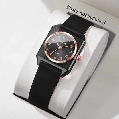 Elegant Square Women Quartz Watch Fashion Silicone Band Arabic Dial Ladies Wristwatches Relogio Feminino Clock (Without Box)