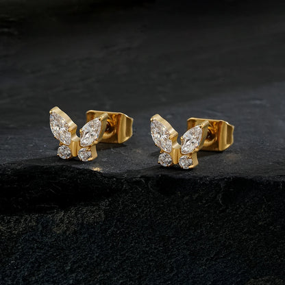 1 Pair Right Grand ASTM F136 Titanium CZ Marquise Butterfly Stud Earrings 20G Gorgeous Insect Push Back Piercing Jewelry Gift