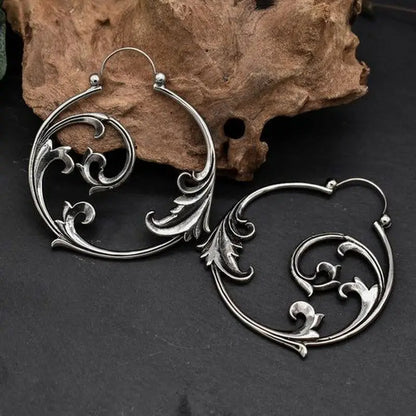 Vintage Silver Minimalist Style Metal Carved Pattern Earrings Ethnic Geometric Spiral Pendant women's Jewelry