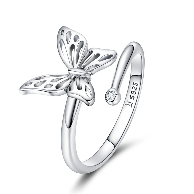 WOSTU 925 Sterling Silver Pet Cat Stackable opening Ring For Women Snake Dog Adjustable rings Fine Jewelry Party Birthday Gift