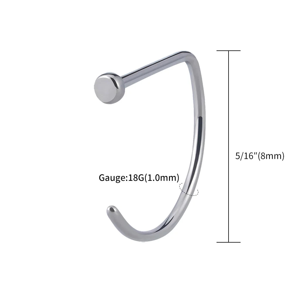 5pcs/lot Right Grand ASTM F136 Titanium 20G Open D Shape Nose Ring Hoop Tragus Cartilage Retainer Body Piercing Jewelry 8MM 10MM