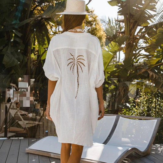 Oversize Loose Blouse Shirt Dresses for Women Robe Casual Floral Burnout Bikini Cover-ups Shirts Summer Boho Beach Vestidos