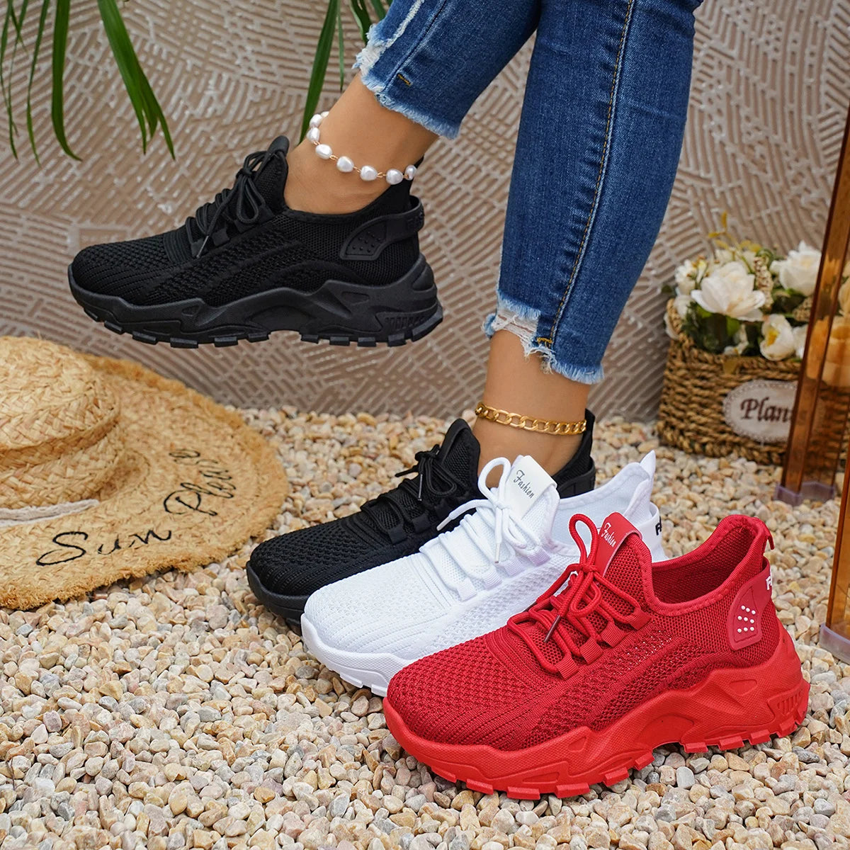 Women air cushion sneakers、arch support、non slip outsole、breathable mesh low top shoes