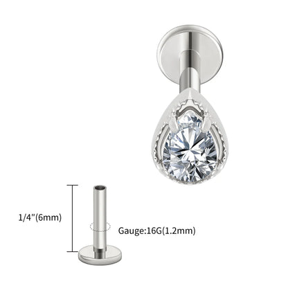 Right Grand ASTM F136 Titanium Teardrop CZ Cartilage Earring Threaded Labret Stud 16G Tiny Pear CZ Helix Conch Earlobe Piercing