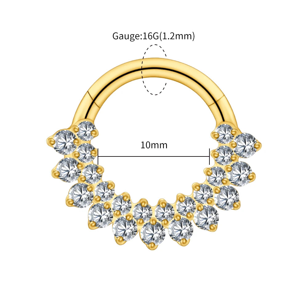 Right Grand ASTM F136 Titanium CZ Hinged Clicker Segment Hoop Ring 16G Daith Helix Cartilage Earring Septum Piercing Jewelry