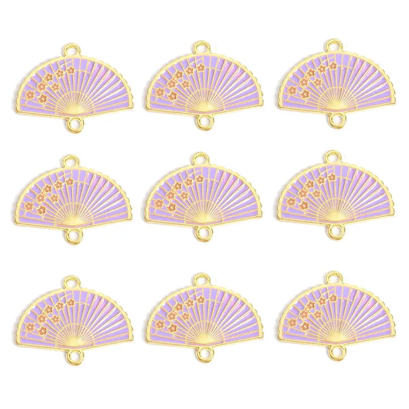 15pcs Enamel Fan Charms Connector Sakura Pattern Pendants For Crafts Jewelry Making DIY Bracelets Earrings Accessories