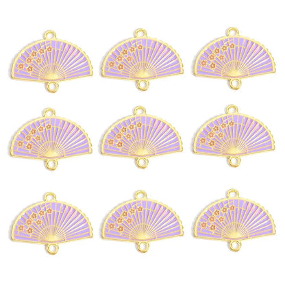 15pcs Enamel Fan Charms Connector Sakura Pattern Pendants For Crafts Jewelry Making DIY Bracelets Earrings Accessories