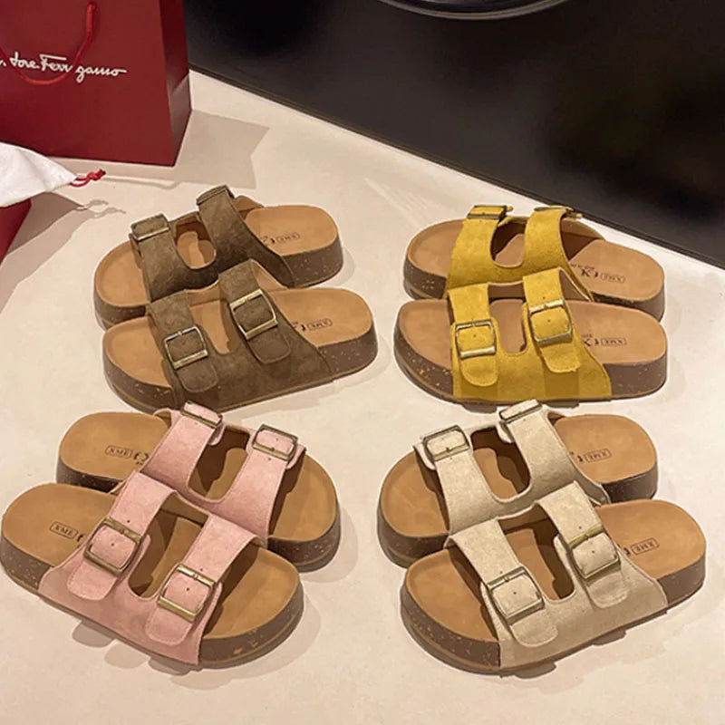 Smile Women's Sandals New Summer Soft-soled Platform Sandals Roman-style Slippers With Belt-buckle Popular Slip-on Flat Slippers