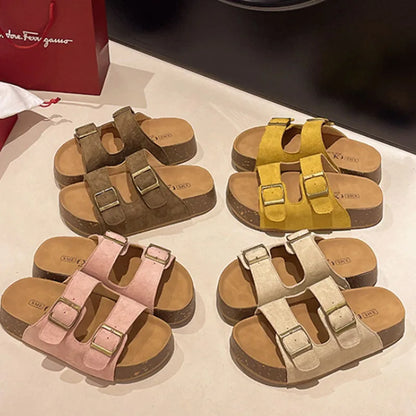 Smile Women's Sandals New Summer Soft-soled Platform Sandals Roman-style Slippers With Belt-buckle Popular Slip-on Flat Slippers