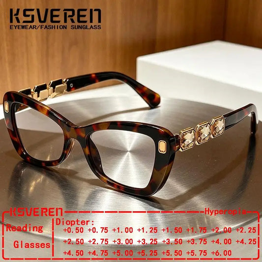Square Thick Frame Blue Light Blocking Reading Glasses Women Diamond Studded Outdoor Black Shade Prescription Presbyopic Eyewear
