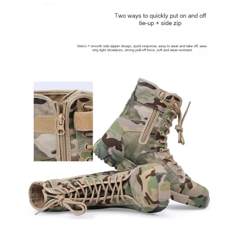 Waterproof Men Lace Up Boots Outdoor Botas Breathable Canvas Camouflage Tactical Combat Desert Ankle Shoes D139